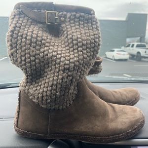 UGG Australia Lyza Demi Brown Wool Blend Knit Leather Boots 1012490 size 9
